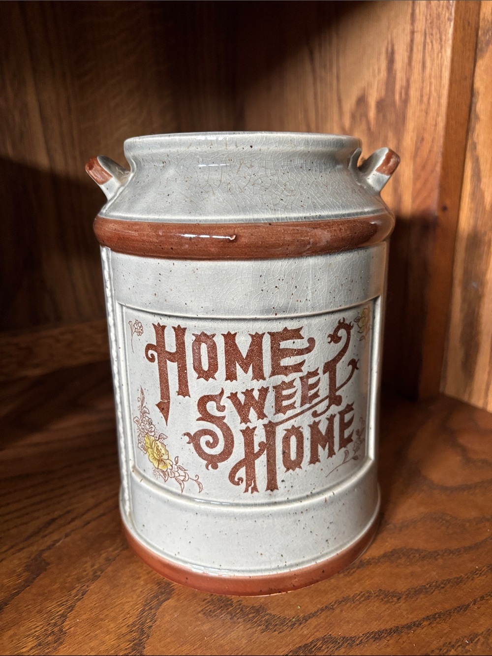 Home Sweet Home Ceramic Canister - Cream/ Gray and Brown